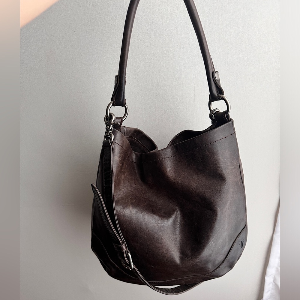 Frye Melissa Genuine Leather Hobo Dark Brown Slate